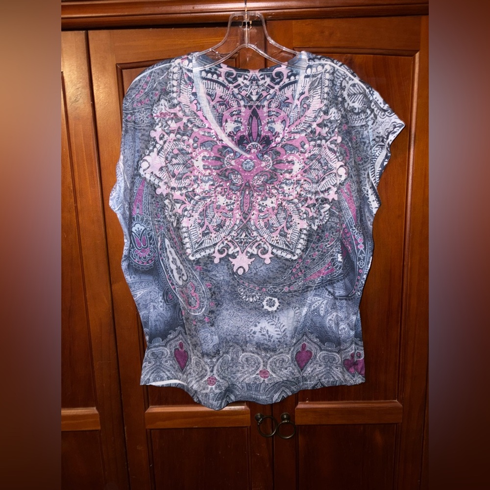 Style & Co. Pink and Gray Paisley Blouse 23↔️26↕️